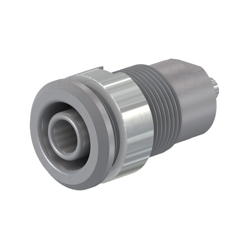 Soclu banană gri 4mm 24A 1kV alamă nichelată | Electronic-mag.ro | Componente Electronice
