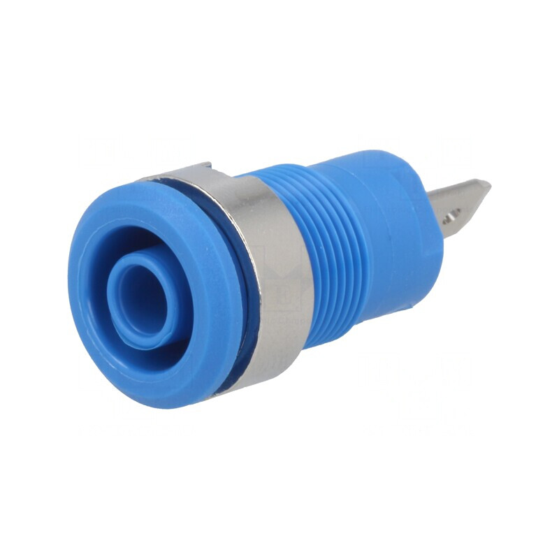 Soclu banană 4mm 24A albastru nichelat | Electronic-mag.ro | Componente Electronice