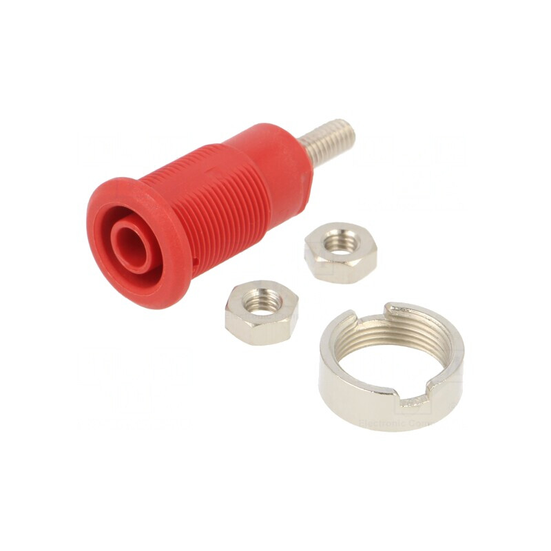 Soclu Banană 4mm 32A Roșu Nichelat 33mm | Electronic-mag.ro | Componente Electronice