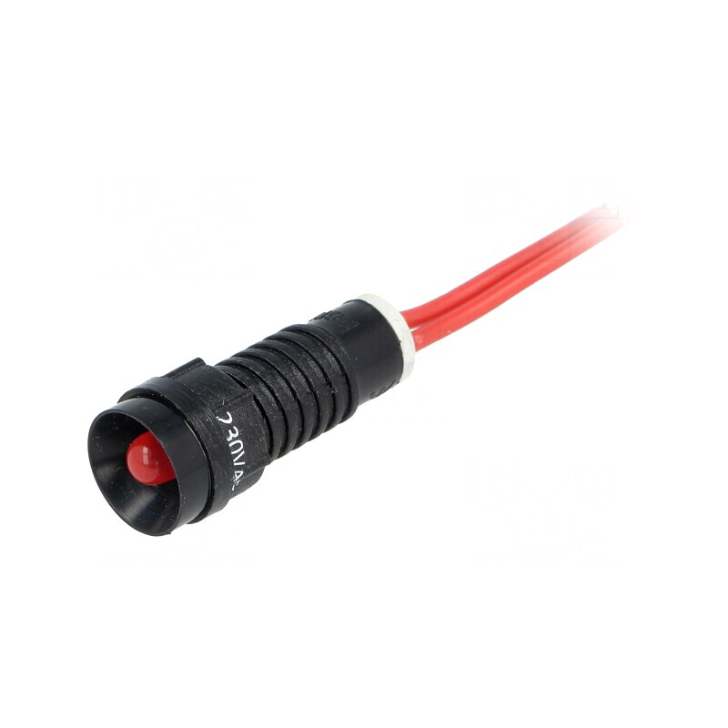 Lampa de control LED roșie 230V IP40 Ø11mm plastic | Electronic-mag.ro | Componente Electronice