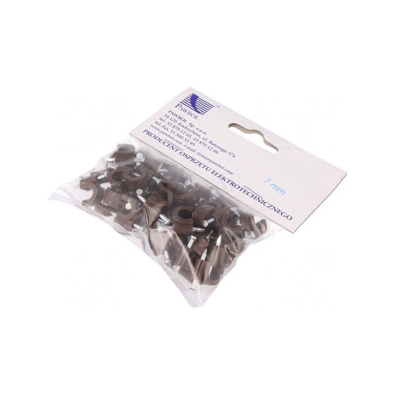 Suport cablu rotund maro 7mm 50buc cu cui | Electronic-mag.ro | Componente Electronice