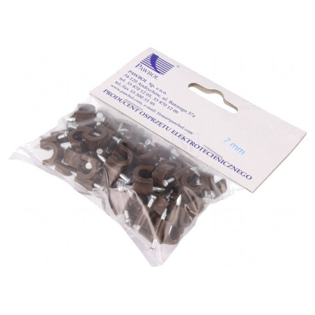 Suport cablu rotund maro 7mm 50buc cu cui | Electronic-mag.ro | Componente Electronice