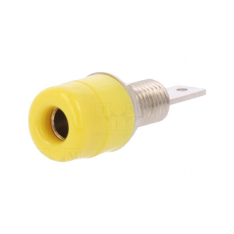 Soclu banană galben 4mm 32A nichelat pe panou | Electronic-mag.ro | Componente Electronice