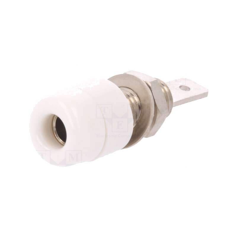 Soclu Banană 4mm Albă pe Panou 32A 33VAC 70VDC | Electronic-mag.ro | Componente Electronice