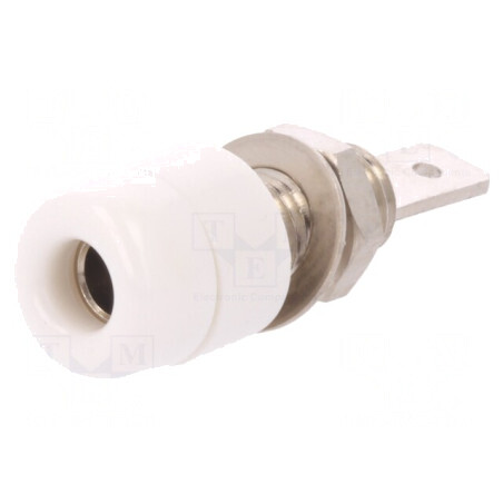 Soclu Banană 4mm Albă pe Panou 32A 33VAC 70VDC | Electronic-mag.ro | Componente Electronice