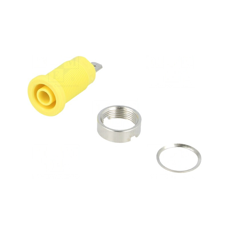 Soclu banană galben 4mm 24A nichelat pe panou | Electronic-mag.ro | Componente Electronice