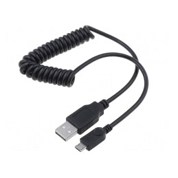 Cablu USB 2.0 Spiralat Negru USB A la Micro USB B | Electronic-mag.ro | Componente Electronice
