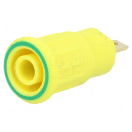 Soclu banană 4mm 24A 1kV galben-verde aurit 12,2mm | Electronic-mag.ro | Componente Electronice