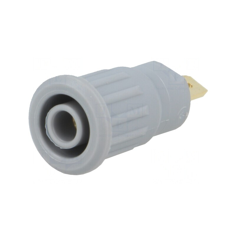 Soclu banană 4mm 24A 1kV gri aurit izolat panou | Electronic-mag.ro | Componente Electronice