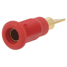 Soclu banană 4mm 25A roșu aurit 30mm | Electronic-mag.ro | Componente Electronice