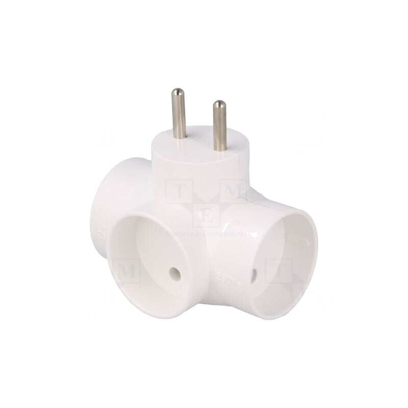 Conector Alimentare AC Spliter Alb 2P 3x Soclu | Electronic-mag.ro | Componente Electronice