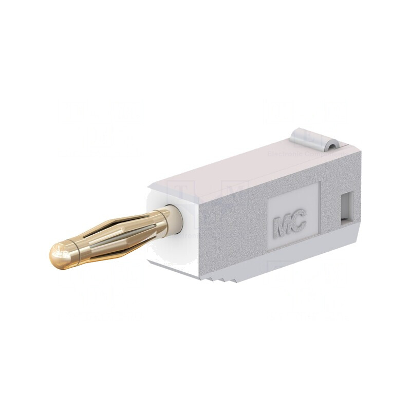 Mufă banană 2mm albă aurită 10A 30VAC 60VDC | Electronic-mag.ro | Componente Electronice