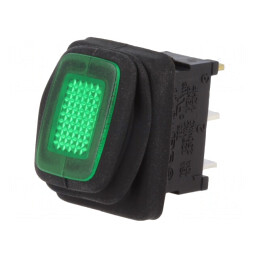 Întrerupător basculant verde ON-OFF 10A 250VAC IP65 cu lampă neon | Electronic-mag.ro | Componente Electronice
