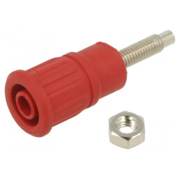 Soclu Banană 4mm 32A 1kV Roșu Nichelat cu Izolație | Electronic-mag.ro | Componente Electronice