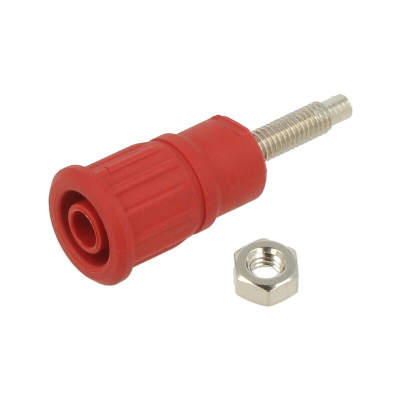 Soclu Banană 4mm 32A 1kV Roșu Nichelat cu Izolație | Electronic-mag.ro | Componente Electronice