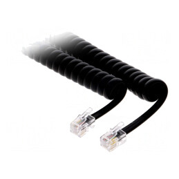 Cablu: pentru telefon; spiralat,cu împletitură; negru; 7m