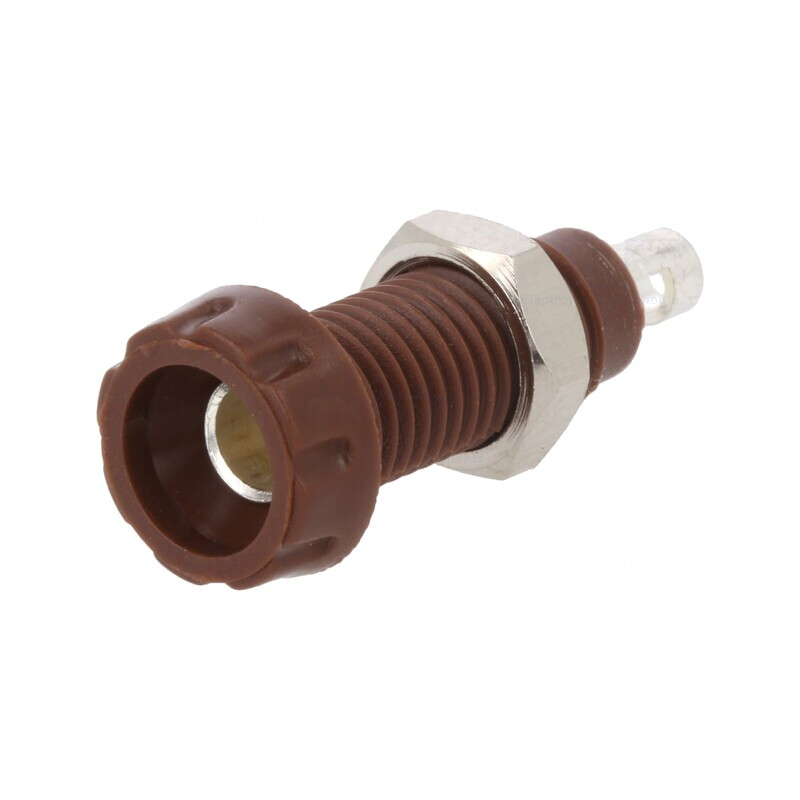 Soclu Banană 4mm Maro Nichelat 10A 250V 28.5mm | Electronic-mag.ro | Componente Electronice