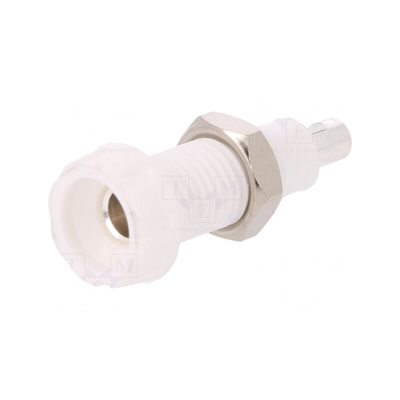 Soclu Banană 4mm Alb Nichelat 10A 250V | Electronic-mag.ro | Componente Electronice