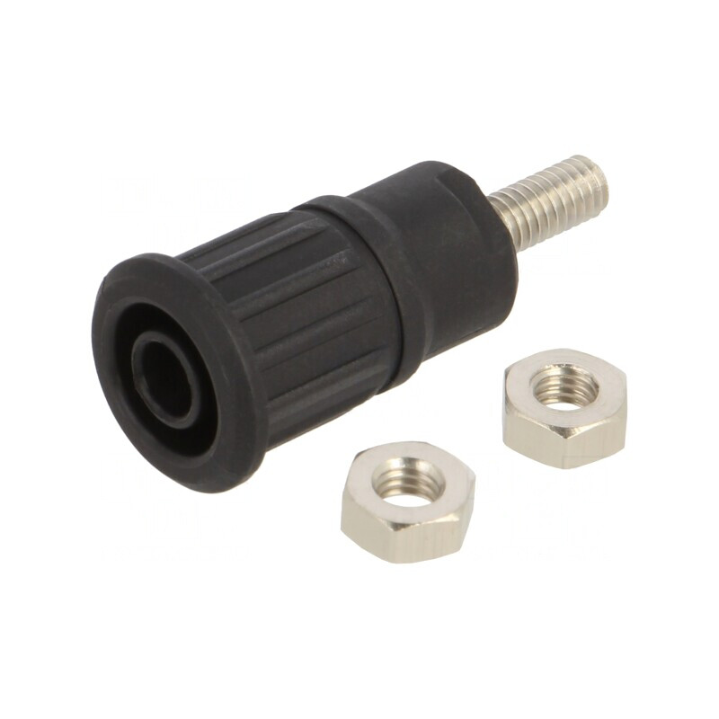 Soclu Banană 4mm 32A 1kV Negru Nichelat Panou | Electronic-mag.ro | Componente Electronice