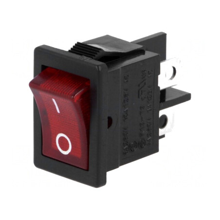 Comutator ROCKER DPST ON-OFF 6A 250V cu Lampă Neon Roșie | Electronic-mag.ro | Componente Electronice