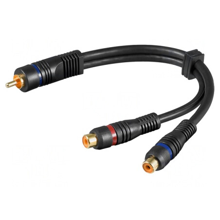Cablu RCA Soclu x2 - RCA Mufă 0,2m Aurit Negru | Electronic-mag.ro | Componente Electronice