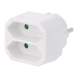 Conector alimentare AC splitter 2P rotund/plat alb | Electronic-mag.ro | Componente Electronice