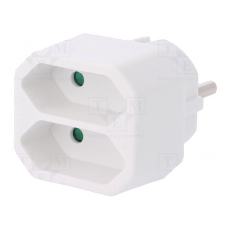 Conector alimentare AC splitter 2P rotund/plat alb | Electronic-mag.ro | Componente Electronice