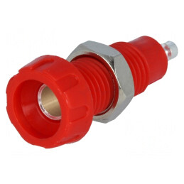 Soclu Banană 4mm 10A 50VDC Roșu Nichelat | Electronic-mag.ro | Componente Electronice