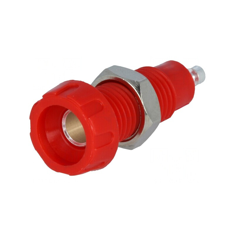 Soclu Banană 4mm 10A 50VDC Roșu Nichelat | Electronic-mag.ro | Componente Electronice