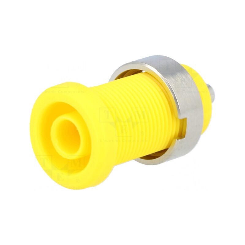 Soclu Banană 4mm 25A Galbenă Nichelată cu Izolație | Electronic-mag.ro | Componente Electronice