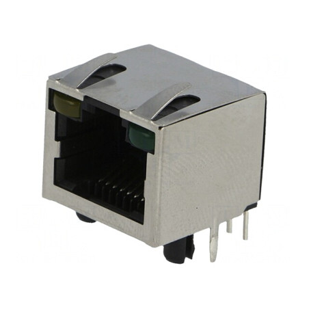 Soclu RJ45 Cat 5 Ecranat cu LED 8p8c THT | Electronic-mag.ro | Componente Electronice