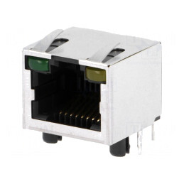 Soclu RJ45 Cat5 Ecranat cu LED 8p8c THT | Electronic-mag.ro | Componente Electronice