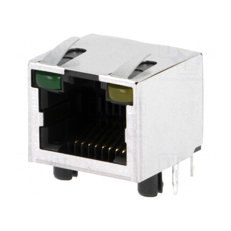 Soclu RJ45 Cat5 Ecranat cu LED 8p8c THT | Electronic-mag.ro | Componente Electronice