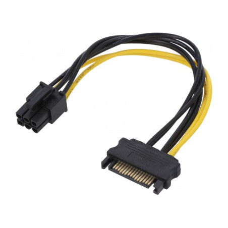 Cablu SATA PCIe 6pin Mamă la SATA 15pin Tată 0,15m SATA III | Electronic-mag.ro | Componente Electronice