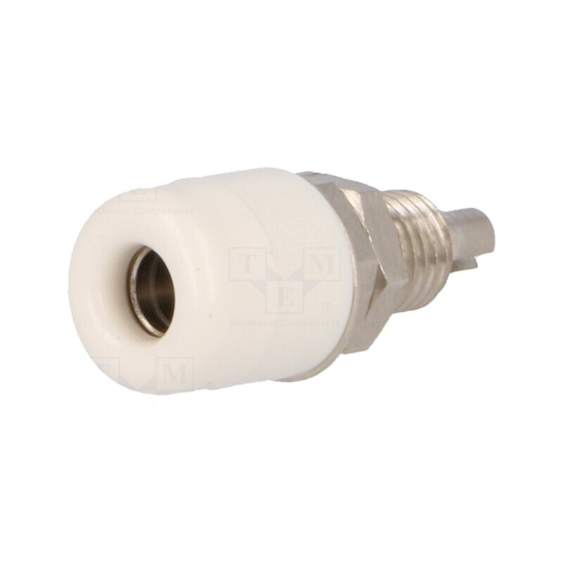 Soclu banană 4mm alb nichelat pe panou 32A 60VDC | Electronic-mag.ro | Componente Electronice