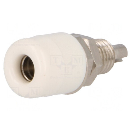 Soclu banană 4mm alb nichelat pe panou 32A 60VDC | Electronic-mag.ro | Componente Electronice