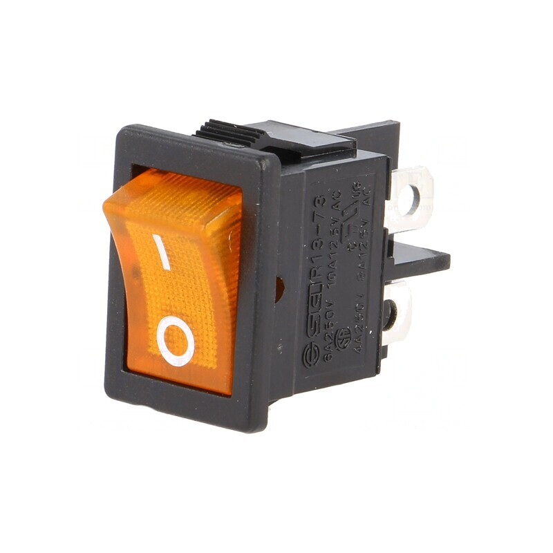 Comutator Rocker DPST Portocaliu cu Lumină Neon 6A 250VAC ON-OFF | Electronic-mag.ro | Componente Electronice