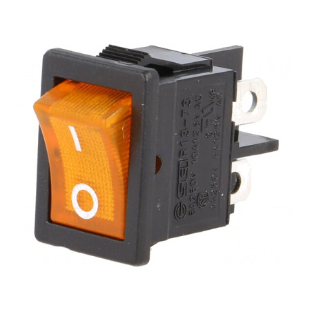 Comutator Rocker DPST Portocaliu cu Lumină Neon 6A 250VAC ON-OFF | Electronic-mag.ro | Componente Electronice