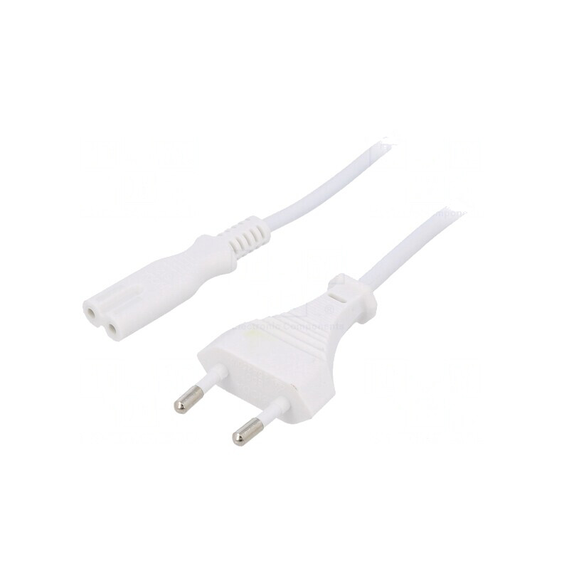 Cablu Alimentare Alb 1.2m 2x0,5mm² CEE 7/16 la IEC C7 | Electronic-mag.ro | Componente Electronice
