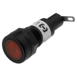 Lampă de control: cu neon; roşie; 230VAC; Orif: Ø12,5mm; conectori