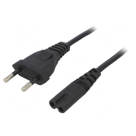Cablu Negru 2x0,5mm2 PVC 1,5m CEE 7/16 la IEC C7 | Electronic-mag.ro | Componente Electronice