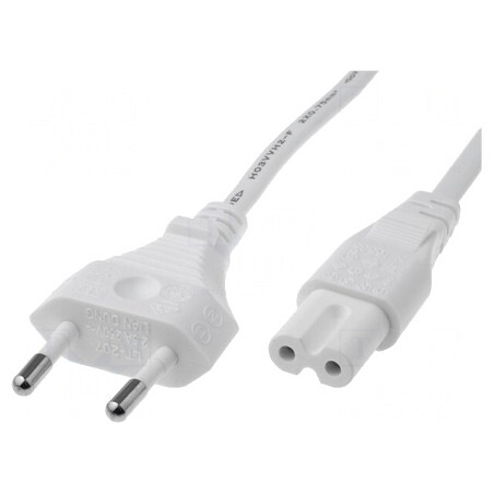 Cablu Alimentare 0,5m Alb 2x0,75mm2 CEE 7/16 la IEC C7 | Electronic-mag.ro | Componente Electronice