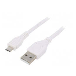 Cablu USB 2.0 A-B Micro Aurit 1.8m Alb | Electronic-mag.ro | Componente Electronice