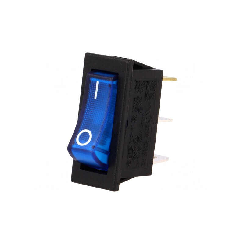Buton Rocker SPST ON-OFF 10A/250V Albastru cu Lumină Neon | Electronic-mag.ro | Componente Electronice