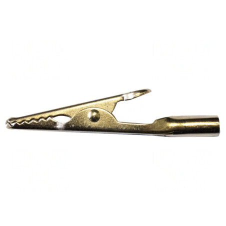 Bornă crocodil aurită 10A, max. 7,9mm | Electronic-mag.ro | Componente Electronice