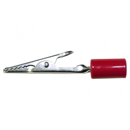 Bornă crocodil 10A max. 7,9mm roșie | Electronic-mag.ro | Componente Electronice