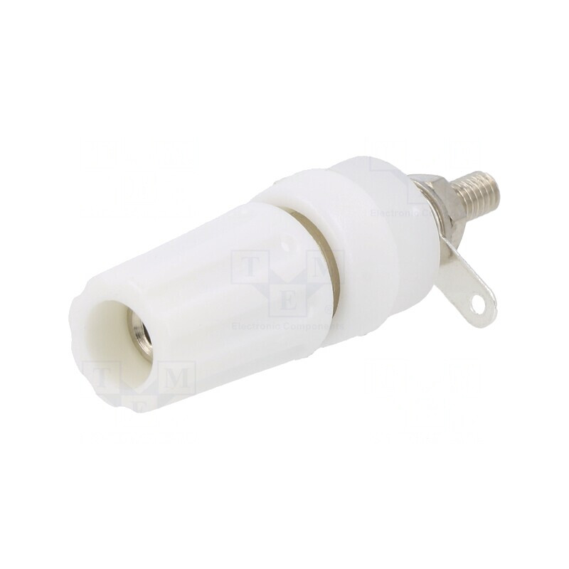 Soclu Banană 4mm 15A 250VDC Alb Nichelat Panou | Electronic-mag.ro | Componente Electronice