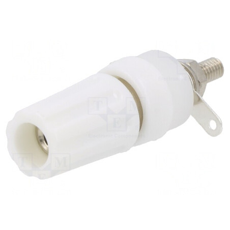 Soclu Banană 4mm 15A 250VDC Alb Nichelat Panou | Electronic-mag.ro | Componente Electronice
