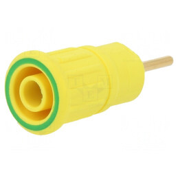 Soclu banană galben-verde aurit 4mm 24A 1kV 35,5mm | Electronic-mag.ro | Componente Electronice