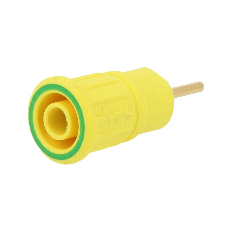Soclu banană galben-verde aurit 4mm 24A 1kV 35,5mm | Electronic-mag.ro | Componente Electronice